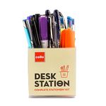 Cello Desk Station, Assorted office stationery items| Ball Pens, Marker, Highlighters |23 Stationery items & 1 pen stand| Ideal for office and home use, Multicolor | Best pen for Exam(Plastic)