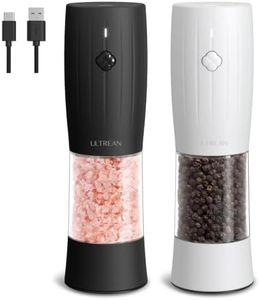 Ultrean Electric Salt and Pepper Grinder Set, Rechargeable Salt and Pepper Shakers, 6 Adjustable Coarseness, LED Light, Kitchen Gadget & Housewarming Gift, Black & White