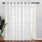 NICETOWN White Linen Sheer Curtain 84 Inches Long for Living Room - Extra Large 120 Wide Semi Sheer Linen Window Covering Grommet Top Privacy Light Filtering for Bedroom/Kitchen, W120 x L84, 1 Panel