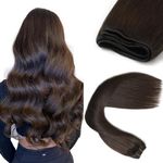 XDhair Weft Hair Extensions Human Hair 80g Dark Brown Sew in Hair Extensions Remy Hair Bundles Silky Straight Weave in Hair Extensions for Women #2 16 Inch