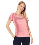 Tommy Hilfiger Classic Cotton V-Neck T-Shirts for Women, Sherbet/Bright White, Small