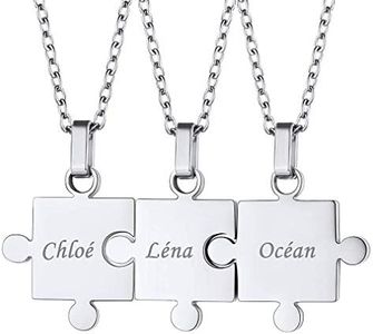 Custom4U Collana Puzzle Jigsaw 2/3/4/5/6/7/8 Pezzi Ciondolo Abbinato Set con Pietra Portafortuna Birthstone Personalizzato Famiglia/Amicizia/BFF/Coppia Gioielli Regalo per Donne Ragazze Mamma