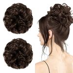 TEMPERIA Hair Accessories For Women Stylish - Juda Hair Buns - Messy Bun Hair Extension - Artificial Fake Donuts Maker Scrunchies - With Elastic Rubber band - Natural Brown - 2 Pc - (25GR)