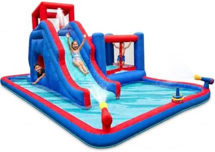 Sunny & Fun 2-in-1 Bounce & Blast Inflatable Water Slide Park – Heavy-Duty for Outdoor Fun - Climbing Wall, Slide, Bouncer, Tunnel & Splash Pool – Easy to Set Up, Included Air Pump & Carrying Case