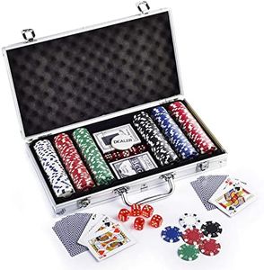Kids Mandi Professional Casino Grade 300 Ceramic Chips with Aluminum Case, Playing Cards, Dealer Button for Texas Hold’em, Blackjack, Casino Games | Complete Poker Game Set (300)