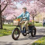 PUCKIPUPPY Electric Tricycle for Adults Alaskan, Rear Motor Electric Trike with Large Basket, 20" 6061 Aluminum Folding Ebike Frame, 3 Wheel Cargo Tricycle Blue