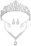 COCIDE Silver Jewelry Set for Women Crystal Tiara and Necklace Kit for Girls Rhinestone Crown Earrings Neck Accessories for Bride Wedding Party Bridal Prom Bridesmaid Dress up