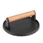 Burger Press Round 7 Inches Heavy Cast Iron Bacon Press with Solid Wood Handle for Kitchen & Commercial Gradee - Pre Seasoned Sandwich & Grill Press - Quesadillas, Hamburgers & Steaks