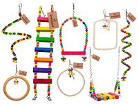 GREENBIRDS 8 Pcs Combo of Bird Toys Wooden Colorfull Bird Ladder, Swing, Bird Perches for Budgies, Love Birds, African Grey Parrots Toys for Birds