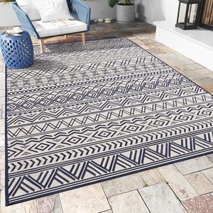 Outdoor Rug Carpet 9X12 ft, Flatweave Textured Outdoor Patio Rug Non Slip Indoor Outdoor Rugs with Rubber Particles Backing Boho Outdoor Area Rug for Patio Deck Front Porch Backyard Balcony, Navy