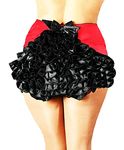 Queen Burlesque High waist Retro Knicker with lots of Frills, Stretch Booty Hot pants (Red Black Frills, SM)