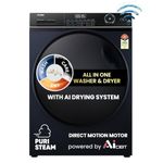 Haier 11 Kg (Wash) / 7 Kg (Dry), 5 Star, Powered by AI-DBT, Direct Drive Technology, Wifi, PuriSteam, I-Refresh, Front Load Fully Automatic Washer Dryer, (EFLD110-DM14IEICBKU1, In-built Heater,Black)