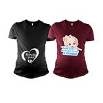 TheYaYaCafe Mothers Day Coming Soon Women's Pregnancy Maternity T-Shirt Printed Set of -2 Combo Small Black Maroon