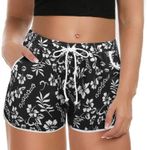 IN'VOLAND Women's Plus Size Swim Shorts Quick Dry Beach Boardshorts Floral Print Swimwear Bottom Trunks with Pockets 2024 Black