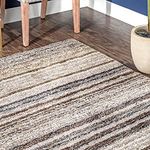 TAUKIR CARPETS Handcrafted Rectangular Classie Super Ultra Soft Shaggy Area Rug,Size 6X8 Feet, Color Light,Beige;Grey