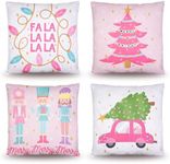 Pink Christmas Pillow Covers 18 x 18 - Pink Christmas Decorations for Couch, Living Room - Cute Christmas Decor