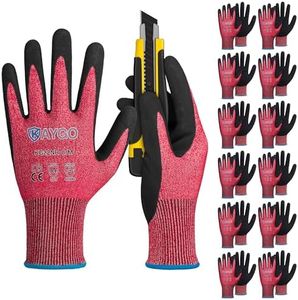 KAYGO Cut Resistant Gloves Micro Finishing Nitrile Coated,ANSI Cut Level A4,KG22NB,3D-Comfort Stretchy Fit Safety Work Gloves, Firm Grip,Machine Washabl,Red,M