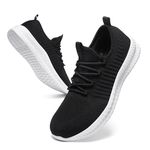 Mens Trainers Running Walking Shoes Sports Athletic Slip On Sneakers Tennis Jogging Gym Fitness Workout Flat Mesh Casual Fashion Breathable Lightweight Outdoor Blackwhite