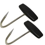 TIHOOD 2PCS Meat Hooksfor Butchering,T Shaped Boning Hooks with Handle 6 inch Stainless Steel Butcher Shop Tool Kit (Black x2)