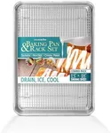 Half Size Aluminum Sheet Pan with Wire Rack, 13" x 18" Half Sheet Pan with Baking Rack for Oven Cooking Bacon, Fish and More, 1/2 Size Large Cookie Sheet with 12" x 16" Cooling Tray