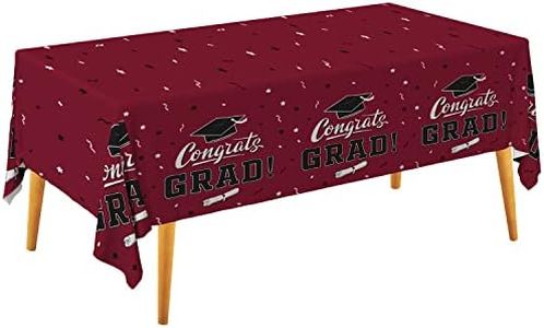 Gatherfun Graduation Tablecloths Graduation Party Table Decorations Waterproof Plastic Rectangular Disposable Table Cover for Congrats Grad Party Supplies 3PCS 54x108 Inch, Maroon
