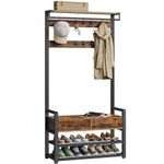 VASAGLE Hall Tree with Bench and Shoe Storage, Hallway Coat Rack with Shoe Bench, 2 Fabric Drawers, 10 Hooks, 30 x 80.4 x 181.6 cm, Vintage Brown and Ink Black HSR429B01