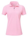 MoFiz Women's Polo Shirts Short Sleeve Golf Top Breathable Tennis Gym Workout Running Sport T-Shirt with 1/4 Zip Pink Size S