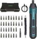 Cordless Electric Screwdriver Set, 4V Power Screwdriver with 32PCS Screw Driver Bits, USB Rechargeable Battery, LED Light, 4 Gear Torque, Extension Rod, Flex Shaft, Suitable for Home DIY Repair