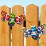 Garden Fence Decorations 3D Mental Wall Art Outdoor for Gardens 2Pcs Hanging Colorful Bees Yard Ornaments Decor