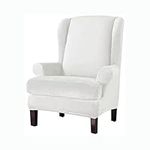 Aedlcal Wingback Chair Slipcovers 2 Piece Stretch Velvet Wingback Chair Cover with Cushion Cover Spandex Wing Chair Slipcover Full Protection Armchair Sofa Covers for Living Room Bedroom (White)