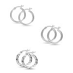 Amazon Brand - Nora Nico Sterling Silver BIS Hallmarked Jewelry Set of 3 Pairs Classic Small Hoop Earrings for Women 18 MM