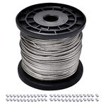 1/16 Wire Rope, 304 Stainless Steel Wire Cable, 7x7 Strand Core, 328FT Length Aircraft Cable, 368 lbs Breaking Strength with 50 Pcs Aluminum Crimping Sleeves