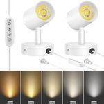 VANoopee 5 Color 10W LED Spot Lights Indoor Uplighting with Timer, Dimmable Up Lights Indoor Plant Spotlight Indoor Uplights Accent Lighting, Floor Spotlight Lamp with 5.9FT Plug Cord - White 2 Pack