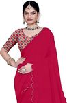 HIJA TRENDZ Women’s Latest Trending Plain Embellished Cut Work Border Soft Georgette Fancy Saree With Leaf-Floral Design Heavy Sequence Embroidery Work Unstitched Blouse (PINK)