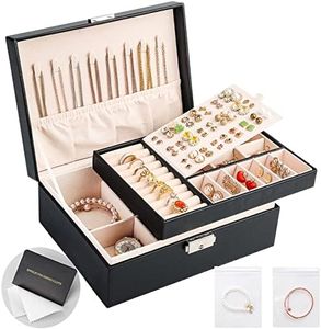 Sanikeon Jewelry Boxes for Women Girls 2 Layers leather Jewelry Organizer Case with Lock Storage Box Removable Tray for Necklace Earring Ring with Polishing Cloth and Jewelry Bags