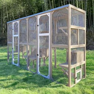 Ketive Outdoor Catio Cat Enclosure, Large Cat House with Multi-Level Platforms, Waterproof Roof, and Pull-Out Tray Double (118" L x 29.5" W x 67.7" H)
