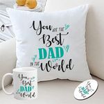 PICRAZEE "Best Dad in World Birthday Gift for Father | Dad | Papa | Daddy (1 Cushion 12 * 12 Inches with Filler, 1 Ceramic Mug, 1 Fridge Magnet) (Best Dad in World)