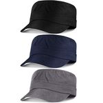 Syhood 3 Pieces Cadet Army Caps Adjustable Flat Caps Unisex Cadet Hat Military Army Hat, Black, Dark Blue, Grey, 9.8 x 7.1 x 3.5 inches