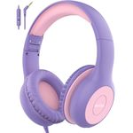 EarFun Kids Headphones Wired with Microphone, 85/94dB Volume Limit Headphones for Kids, Portable Wired Headphones with Shareport, Stereo Sound Foldable Headset for School/Tablet/Kindle, Violet Pink