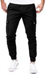 JMIERR Mens Casual Cargo Pants Cotton Tapered Stretch Twill Drawstring Athletic Joggers Sweatpants Trousers with Multiple Pockets, XL, Black