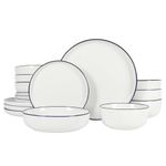 Gibson Home Oslo 16-Piece Porcelain Ceramic Chip & Scratch Resistant Dishes, Microwave & Dishwasher Safe, Plates and Bowls Dinnerware Set, White w/Blue Rim