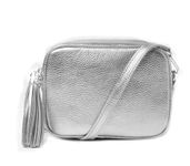 LeahWard Women's Small Real Leather Cross Body Bags Tassel Party Event Holiday Shoulder Handbags J65 (Silver)