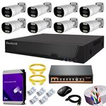 DeckLink 5MP IP CCTV Camera Full Set 8 Bullet Metal Body Camera ColourVu Mode Audio Mic Inbuilt, Giga 1000mbps Poe Switch with 2TB Survillance Hard Disk