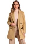 Allegra K Women's Notch Label Double Breasted Belted Mid Long Outwear Winter Coat XS Khaki