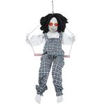 Treewoll Halloween Hanging Ghost Props, 2.6FT H Life-Sized Voice-Activated Boy Sitting on Swing with Lighted Eyes & Kicking Legs & Eerie Sound for Haunted House Trees Spooky Party Decor