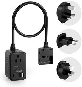TESSAN 220 to 110 Voltage Converter US to Europe, International Power Adapter with 4 USB Ports(2 USB C), 2 AC and EU/UK/AU Plug Universal Power Converter Adapter Combo, Step Down Transformer Black