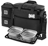 Mobile Dog Gear, Week Away Dog Travel Bag for Medium and Large Dogs, Includes Lined Food Carriers and 2 Collapsible Dog Bowl, Black