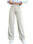 pinklit Cream Wide-Leg Jeans, Relaxed Fit, Flowing Silhouette (in, Numeric, 34, Cream)