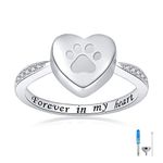 Dog Ashes Ring Sterling Silver Keepsake Memorial Cremation Tiny Jewelry Forever in My Heart Paw Print Urn Ring for Pet 's Ashes, Metal, Cubic Zirconia,