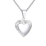 KunBead Jewelry Love Silver Heart Photo Picture Locket Necklace with Picture inside-Stainless Steel for Women